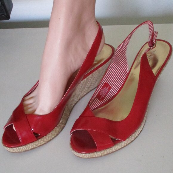 Tommy Hilfiger "Chevella" Red Slingback Open Toe Espadrille w/2.5" Wedge Heel-9M - Picture 6 of 9